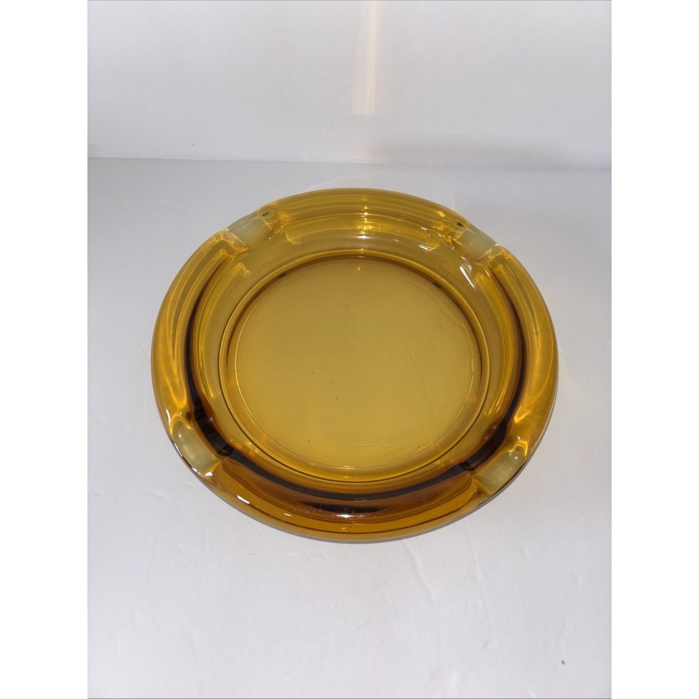 Vintage Amber Glass Cigar Cigarette Ashtray 8" MCM